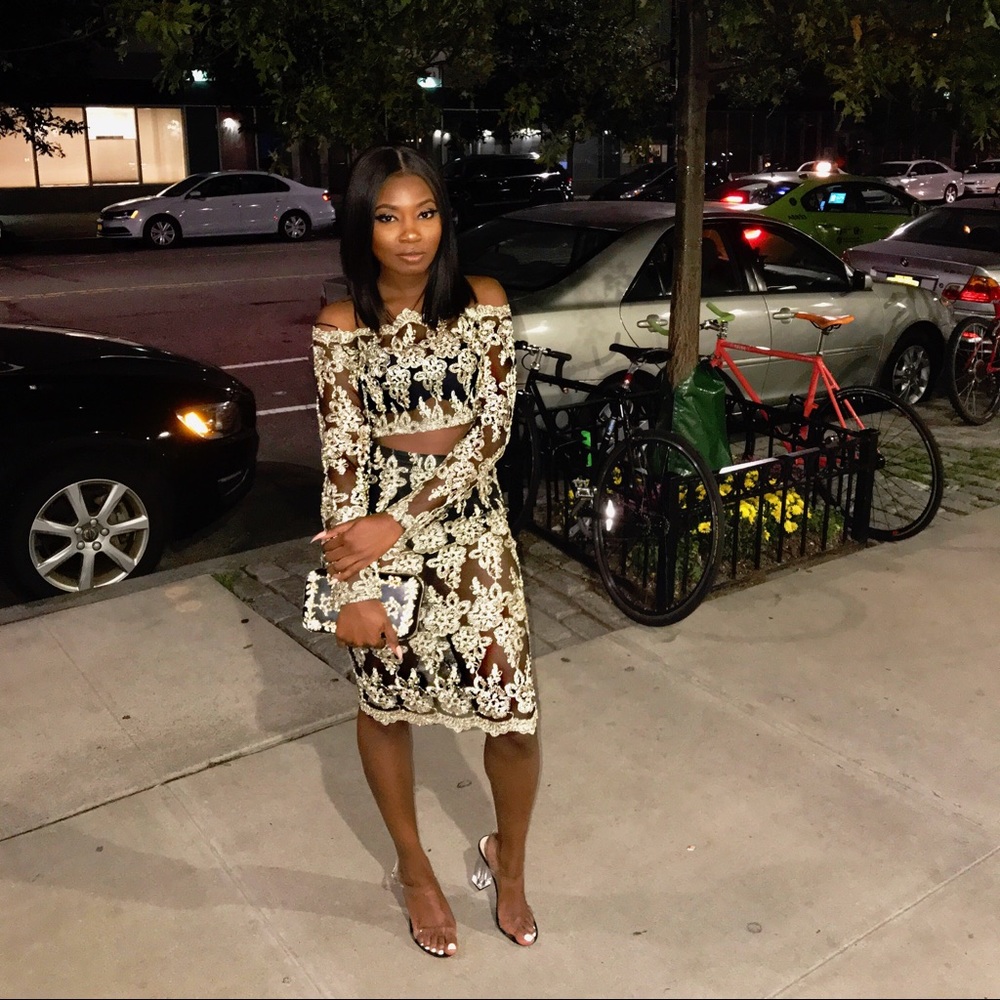 Embroidered gold and black 2 piece dress